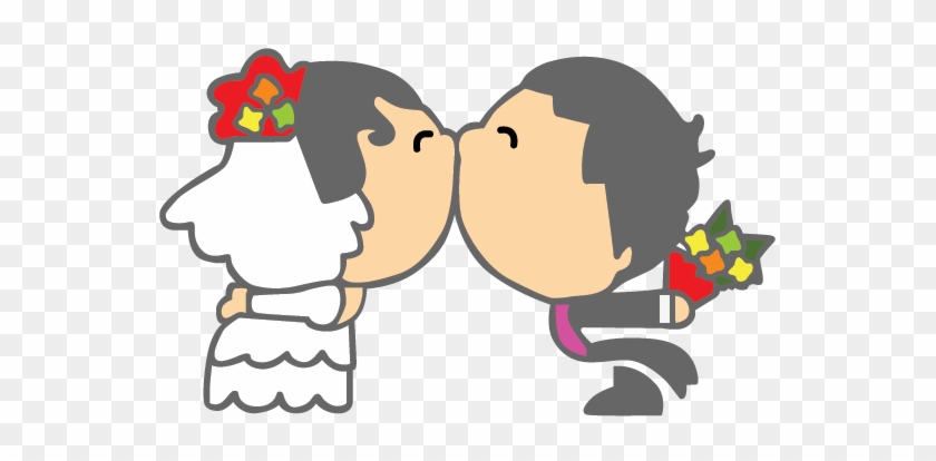 Just Married Couple Decorative Sticker - Kiss Cartoon Black White #1440314
