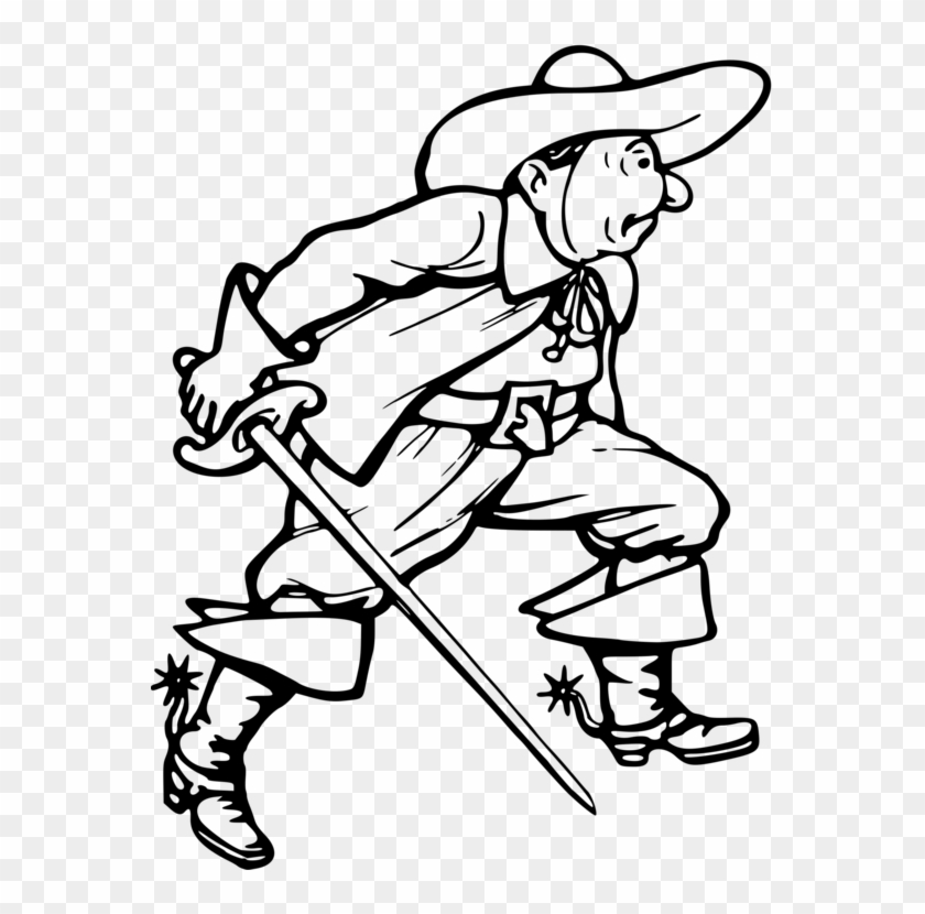 School Cartoon Line Art Finger Musketeer - Homour Man Image Black And White #1440501