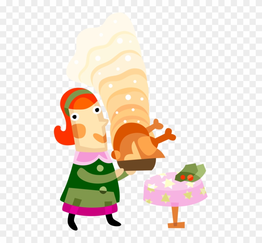 Mother Serves Roast Turkey - Clip Art #1440869