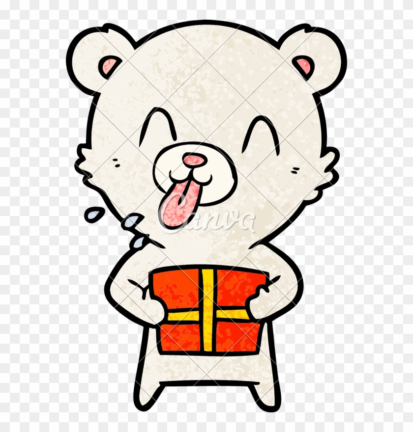 Rude Cartoon Polar Bear Sticking Out Tongue With Present - Cute Rude Drawing Sticking Tongue Out #1441464