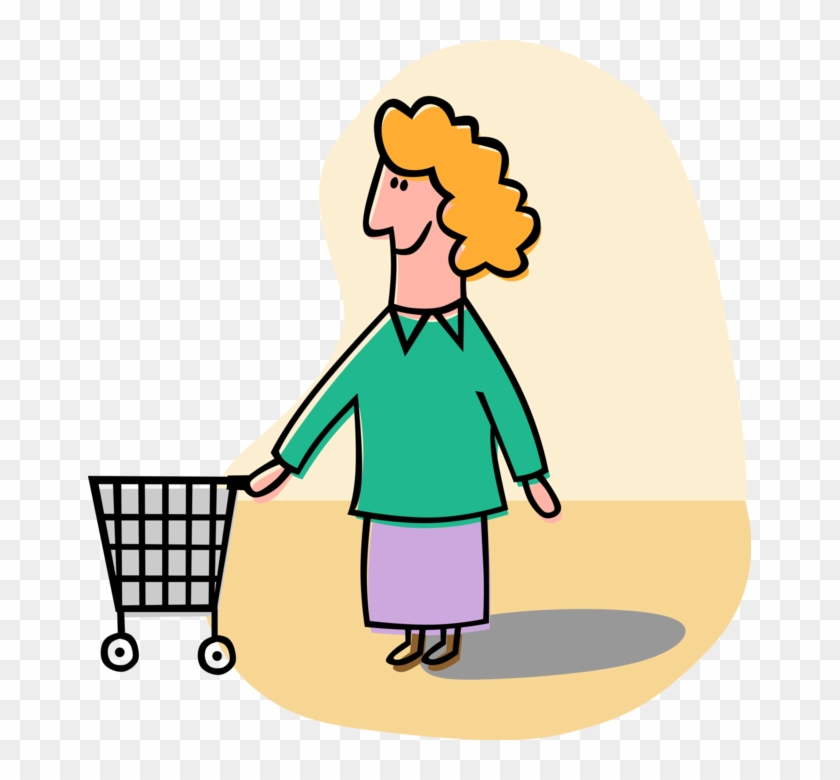 Shopper With Shopping Cart In Image Of - Frau Mit Einkaufswagen Clipart #1441769