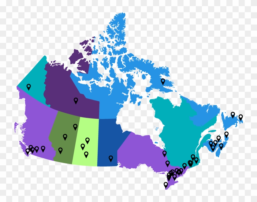 A Map Of Canada With Markers Representing Every City - Map Of Canada #1442245