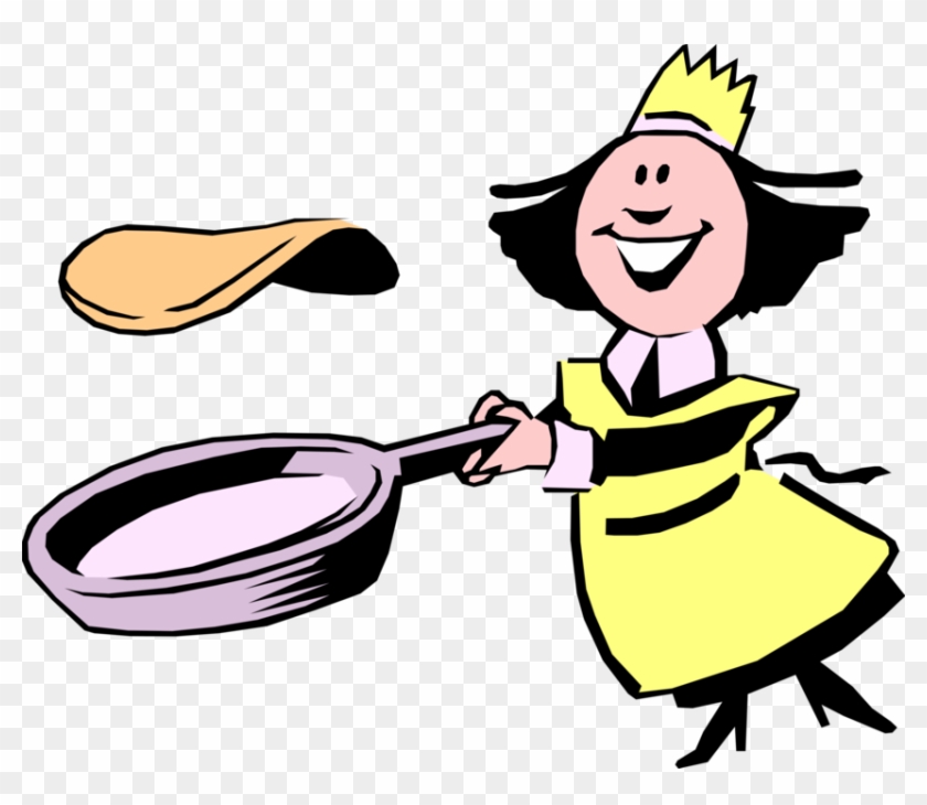 Vector Illustration Of Female Chef Flips Pancake Or - Pannenkoeken Bakken #1442550