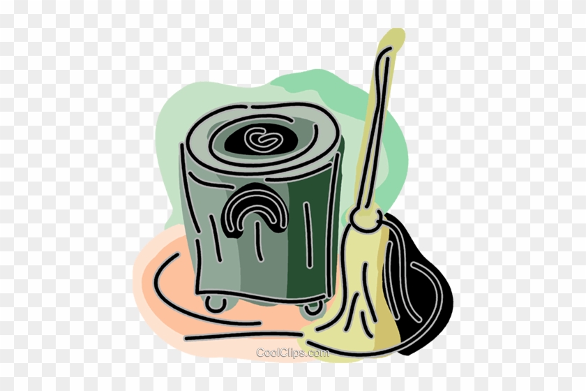 Garbage Can With Broom Royalty Free Vector Clip Art - Garbage Can With Broom Royalty Free Vector Clip Art #1445142