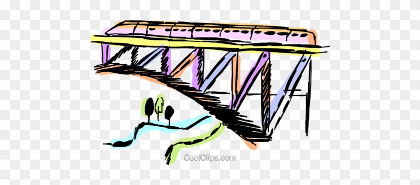 Train Traveling Over A Bridge Royalty Free Vector Clip - Travelling In Train Drawing #1446362
