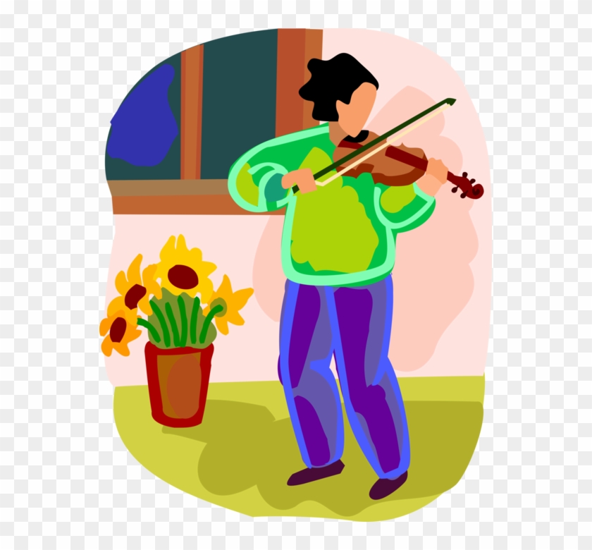 Vector Illustration Of Violinist Musician Plays Violin - Violin #1446893