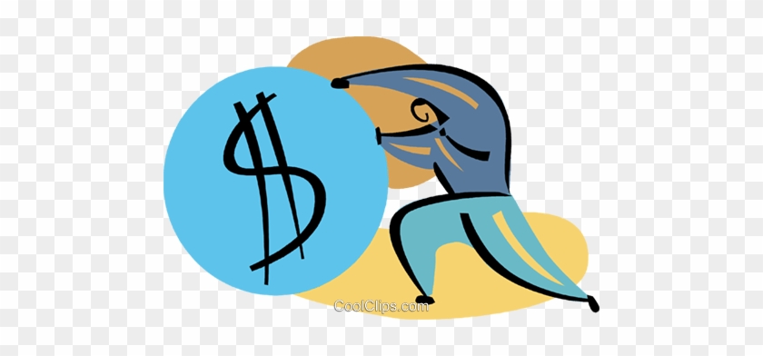 Businessman Pushing Money Symbol Royalty Free Vector - Illustration #1446936