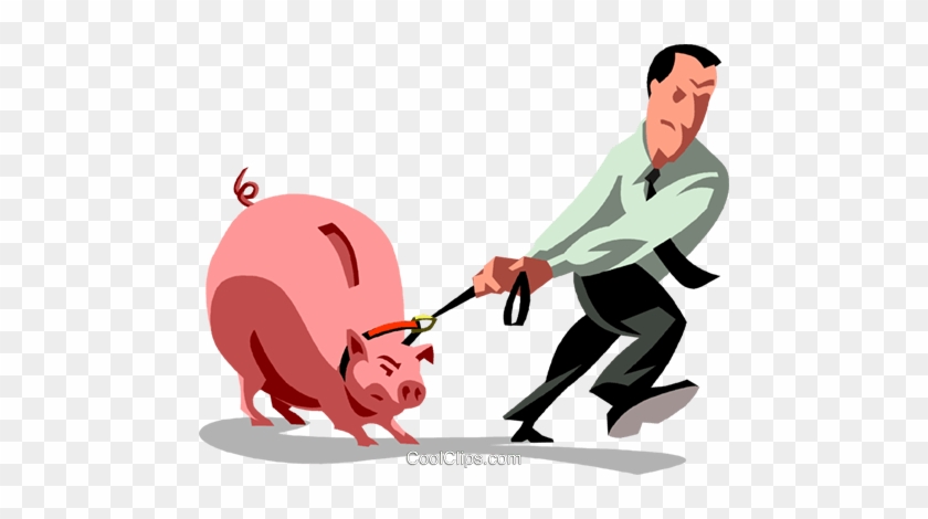 Businessman Dragging His Piggy Bank Royalty Free Vector - Illustration #1446949