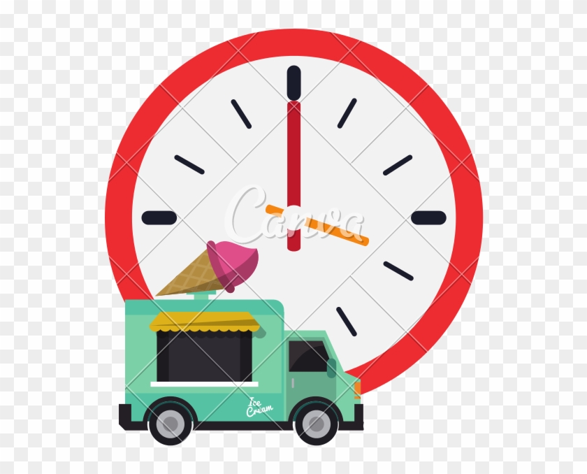 Wall Clock And Ice Cream Truck Icon - Klok Pictogram #1447169