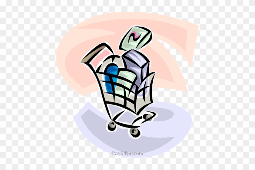Shopping Cart With Purchased Items Royalty Free Vector - Goods #1447177