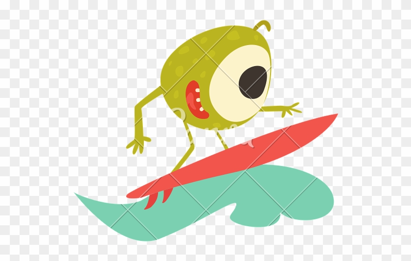 Monster Surfer On A Board Riding A Wave - Beach Monster Vectors #1447899