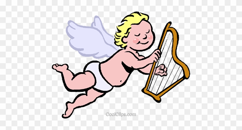 Harp Clipart Cupid - Cartoon Angel Playing Harp #1449574