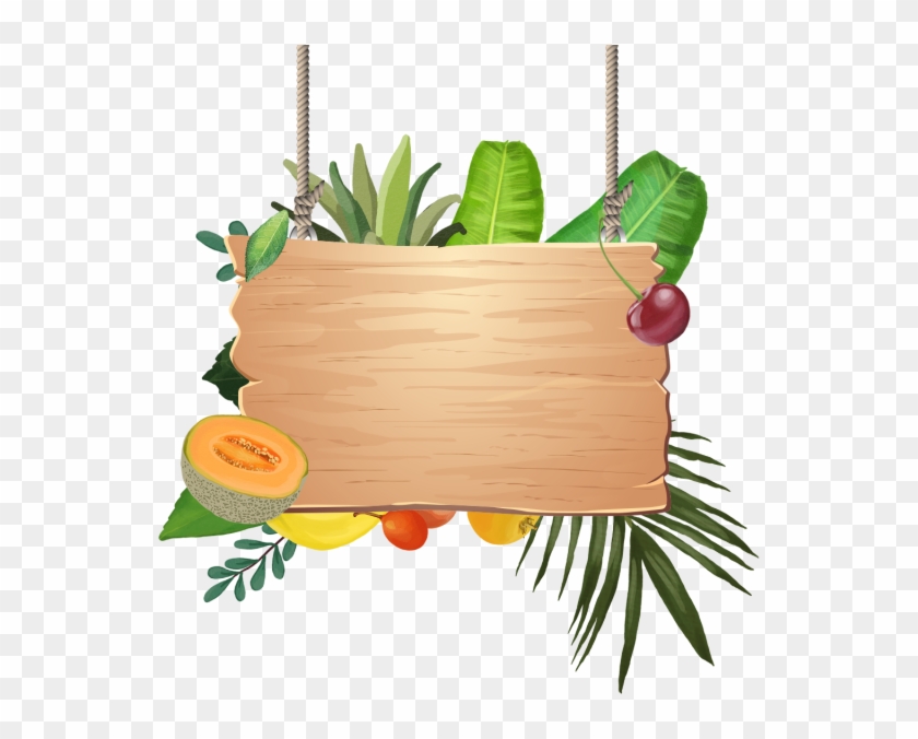 Decoration Of Tropical Fruits With Wooden Hanging, - Placa De Madeira Tropical Png #1449933