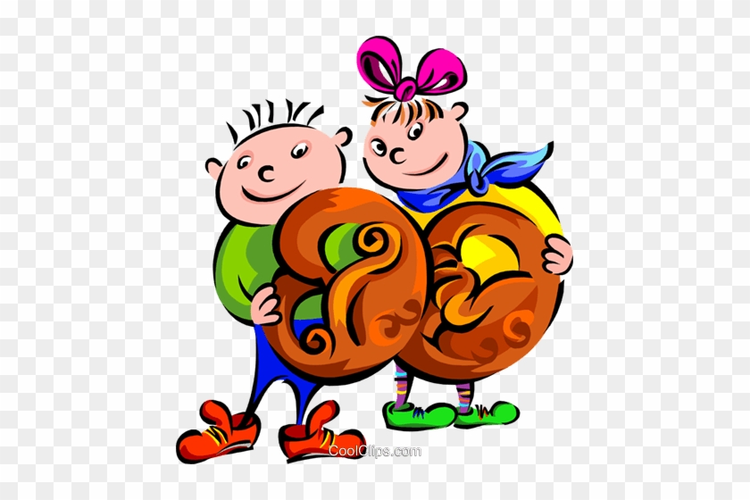 Children Holding Giant Pretzels Royalty Free Vector - Le Petit Gourmet #1450155