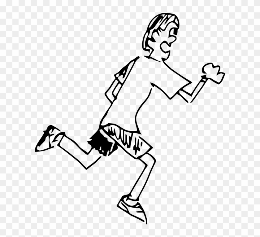 Cartoon Black And White Drawing Line Art Silhouette - Draw A Boy Running #1450279