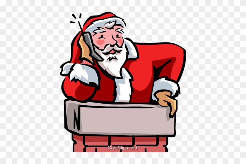 Santa Talking On Phone Royalty Free Vector Clip Art - Santa On The Phone Cartoon #1450693