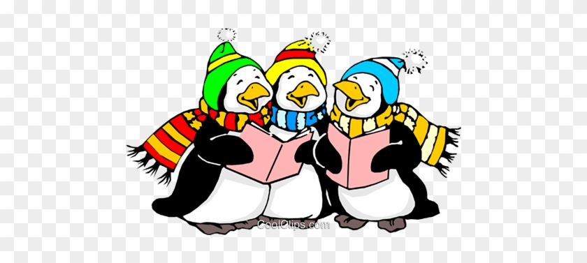 Penguins Singing Royalty Free Vector Clip Art Illustration - Christmas Penguin Clip Art #1452817
