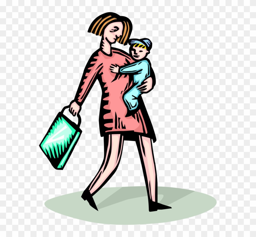 Vector Illustration Of Mother With Child In Arms Arrive - Illustration #1452872