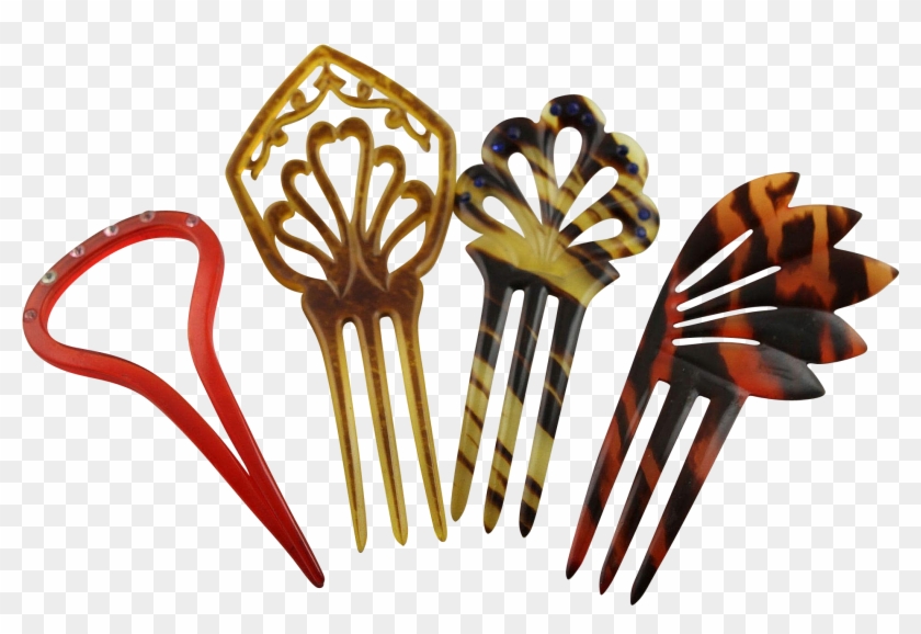 Four Vintage Art Deco Hair Combs - Hair Fork #1452949