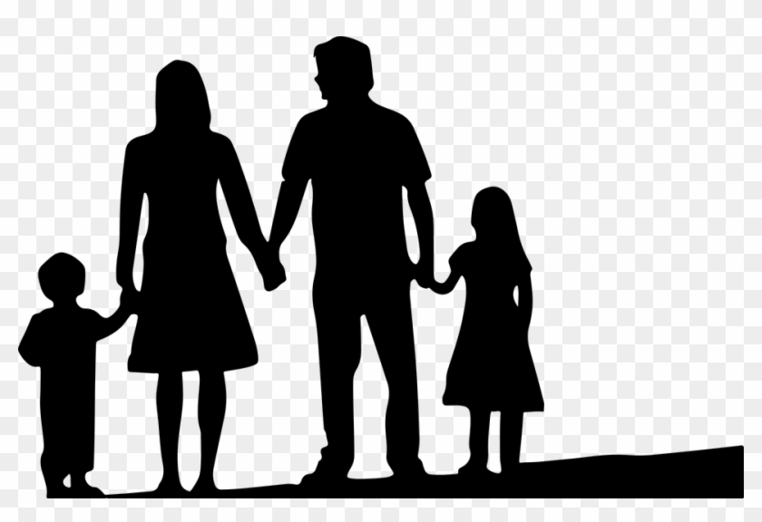 Dad Holding Child Hand - Silhouette Family Of 4 #1453716