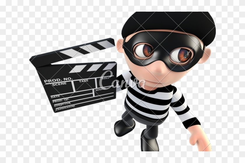 Clapperboard Clipart Movie Maker - 3d Funny Cartoon Burglar Thief Holding #1454623