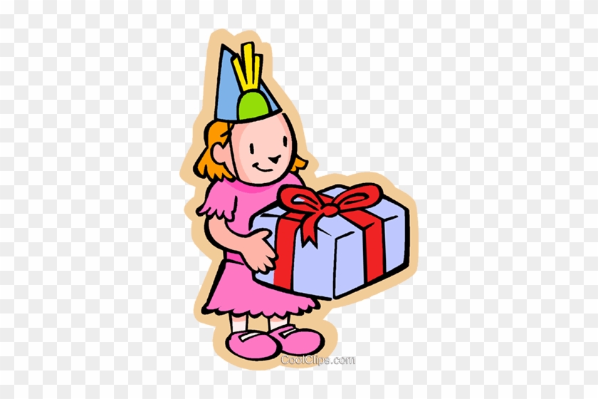 Little Girl With Birthday Gift Royalty Free Vector - Girl With Gift Clipart #1455247