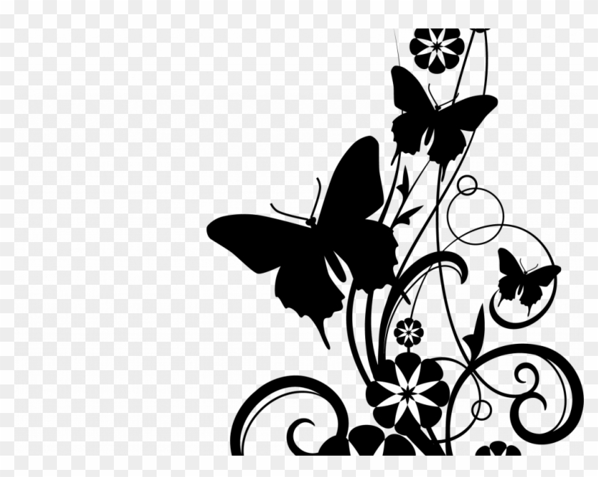 Flower Clipart Black White - Black Floral Border Png #1455372