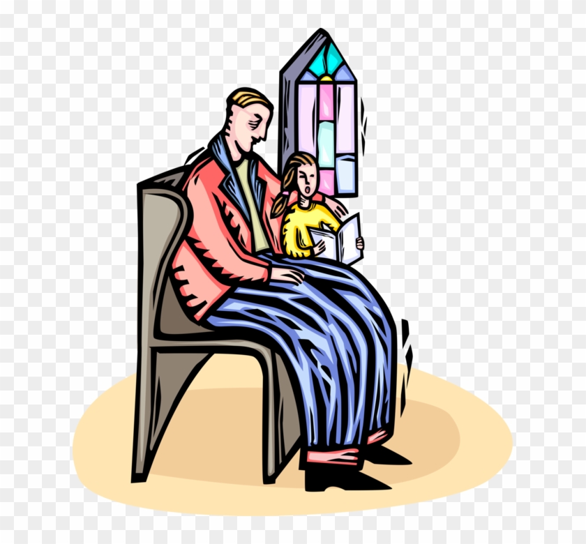 Vector Illustration Of Family Sit In Church Pew During - Vector Graphics #1456020