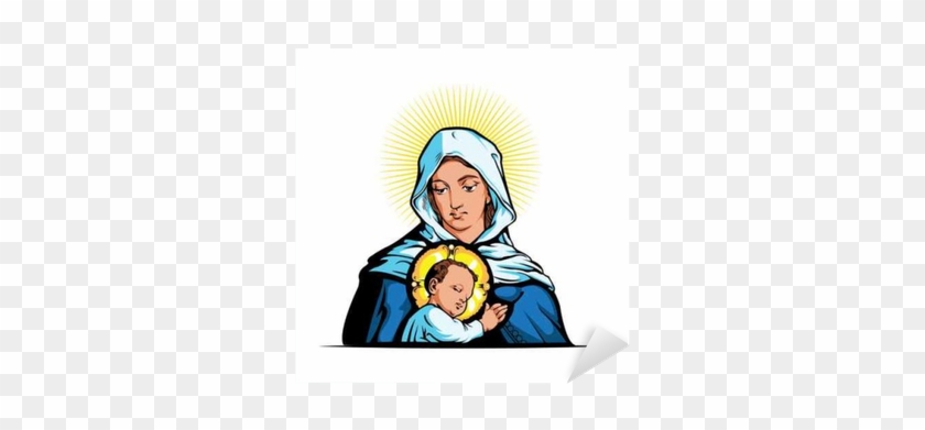 Vector Illustration Of Mother Mary With Jesus Christ - Jesus #1456622