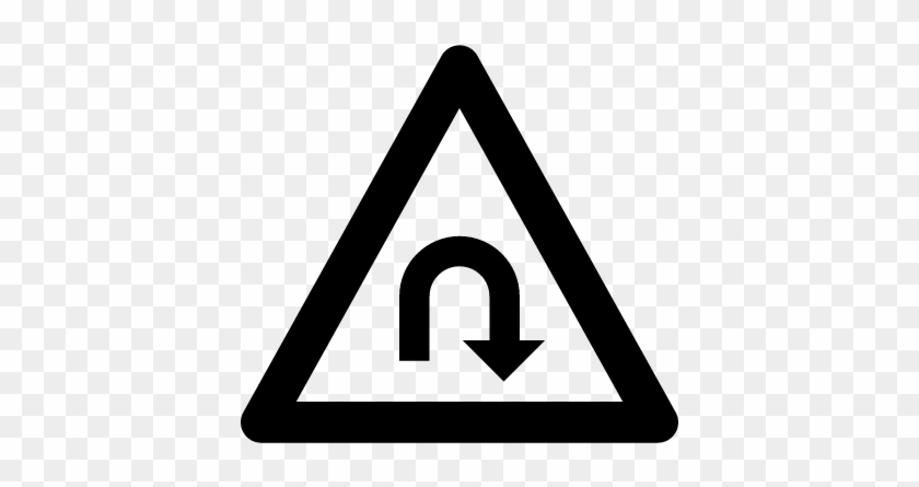 U-turn Sign Vector - Narrow Road Sign Black And White #1457348