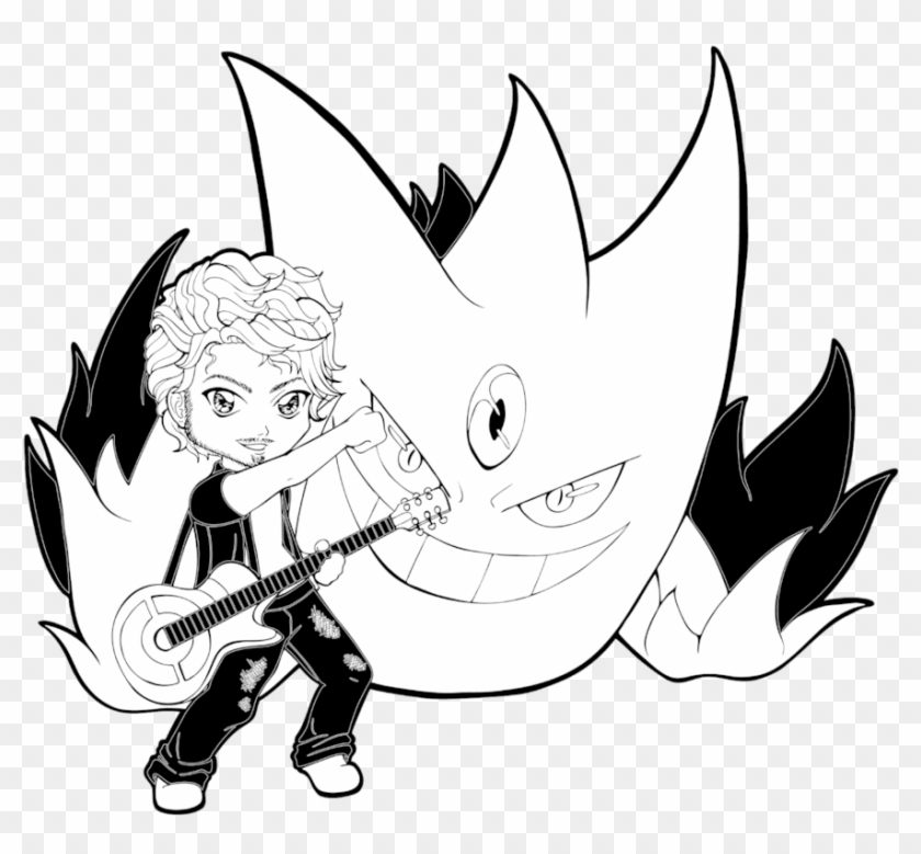 Guitarist Rego With Mega Gengar By Chibivi-linearts - Line Art #228218