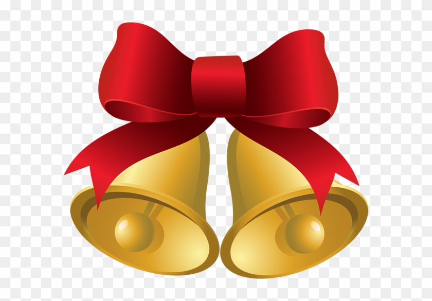 Christmas Gold Bells With Red Bow Png Clipart Image - Christmas Bells And Bows #229322