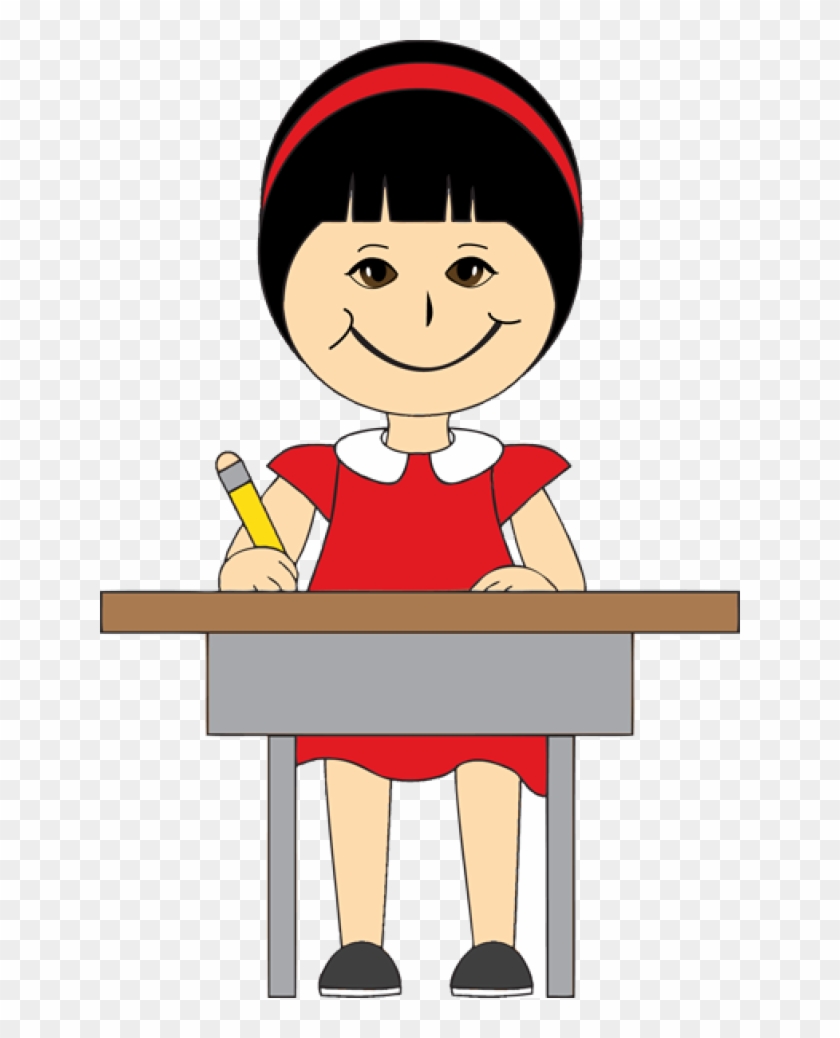 Clipart Children In School Desks - Cartoon Girl Sitting In Desk #230847