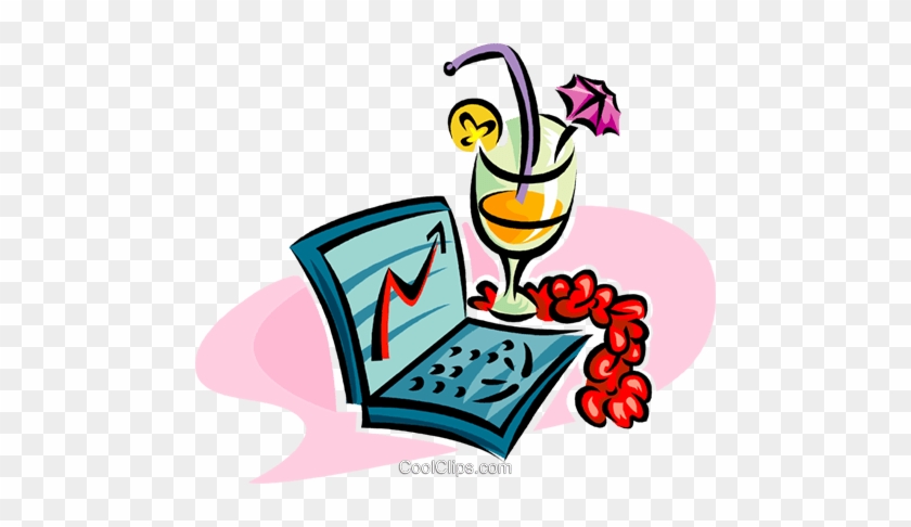 Laptop Computer With Exotic Cocktail Royalty Free Vector - Clip Art #1457616