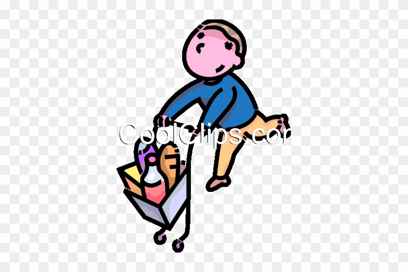 Boy With A Shopping Cart Royalty Free Vector Clip Art - Boy With A Shopping Cart Royalty Free Vector Clip Art #1457734