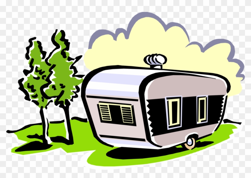 Vector Illustration Of Recreational Vehicle Camping - Camper Clipart #1457787