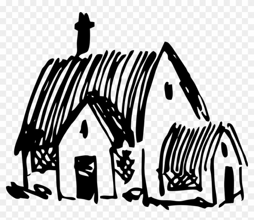 House Thatch Cottage - Village House Clipart Black And White #1458279