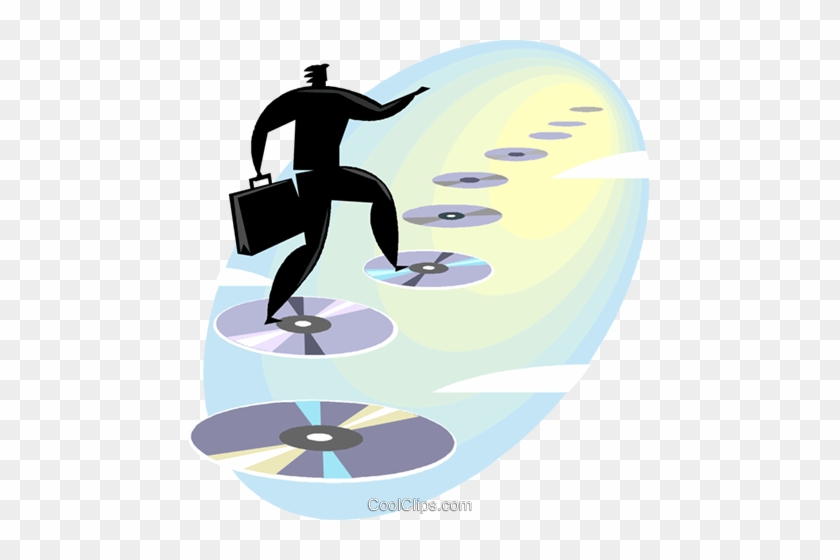 Businessman Walking On Cd-roms Royalty Free Vector - Illustration #1458492