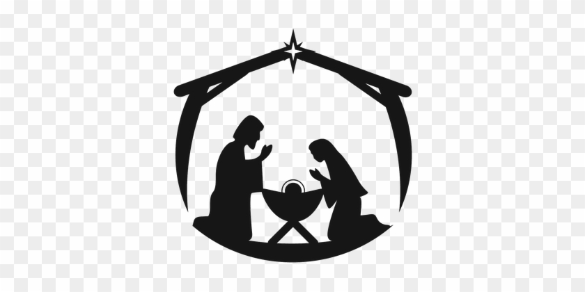 Clip Art Freeuse Library Nativity Scene Silhouette - Black And White Manger Clipart #1458500