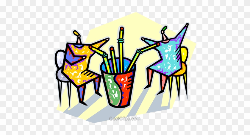 Two People Drinking From Straws Royalty Free Vector - Drinking #1459655