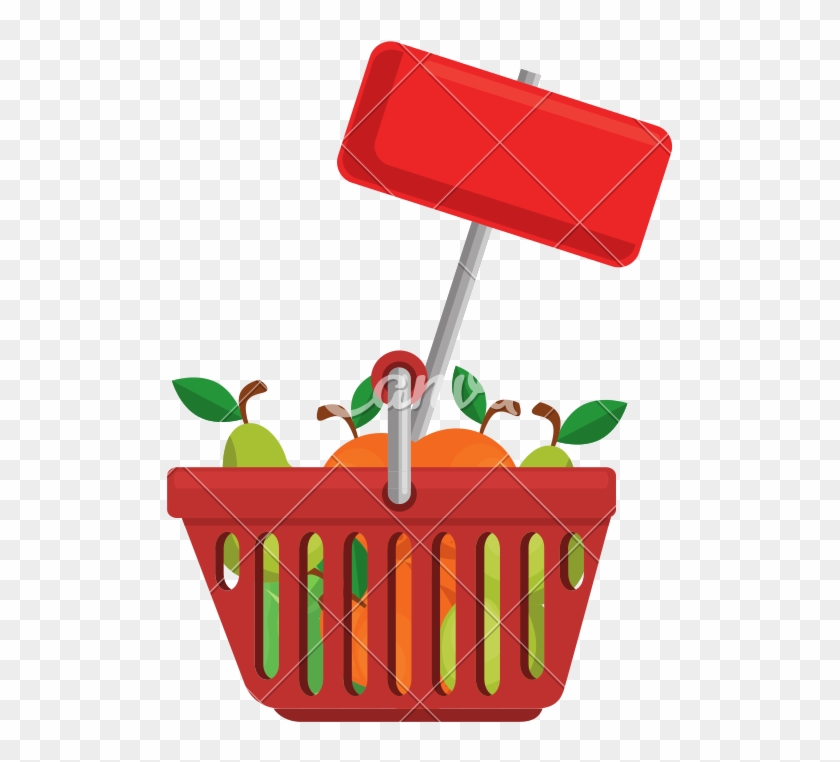 Shopping Basket With Fruits And Label - Clip Art #1461965