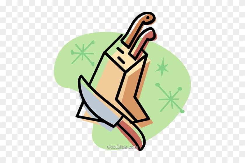 Knives In A Wooden Block Royalty Free Vector Clip Art - Kitchen Knife Safety Clipart #1462142