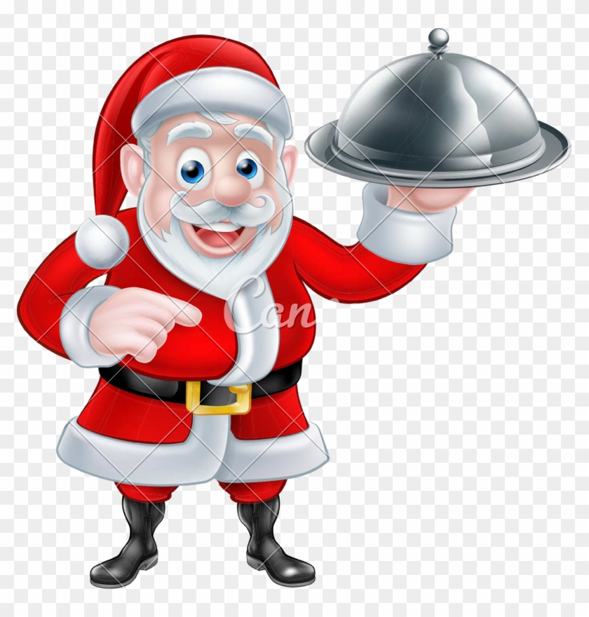 Pointing Santa Chef Holding Christmas Dinner - Dinner With Santa Claus #1463806