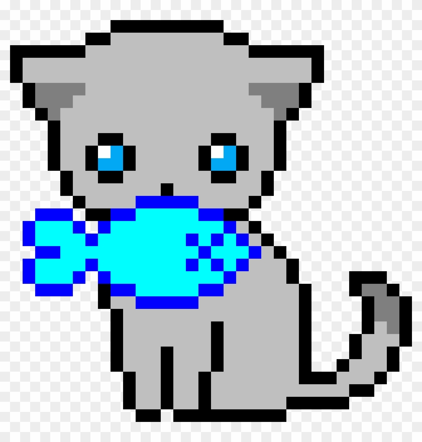 Cat W/little Dead Fish - Easy Pixel Art Cat #1464280