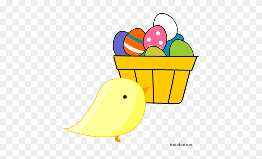 Easter Chick With Basket Full Of Colorful Eggs - Easter Egg #1465559
