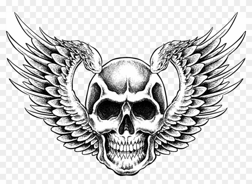 Clip Black And White Download Hillbilly Drawing Skull - Death Skull Wings #1465738