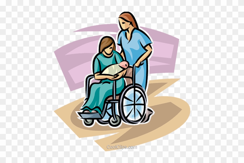 Newborn Child With Mother Royalty Free Vector Clip - Child In Wheelchair By Mother Cartoon #1465796