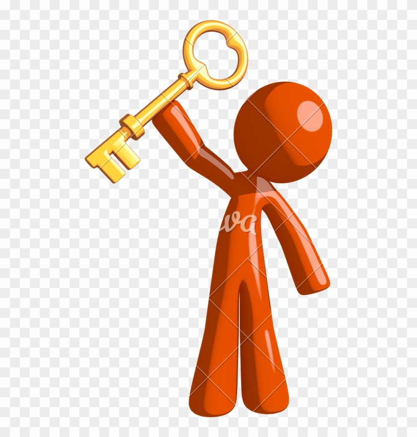 Orange Man Holding Up Key To Success - Being Trustworthy #1467150