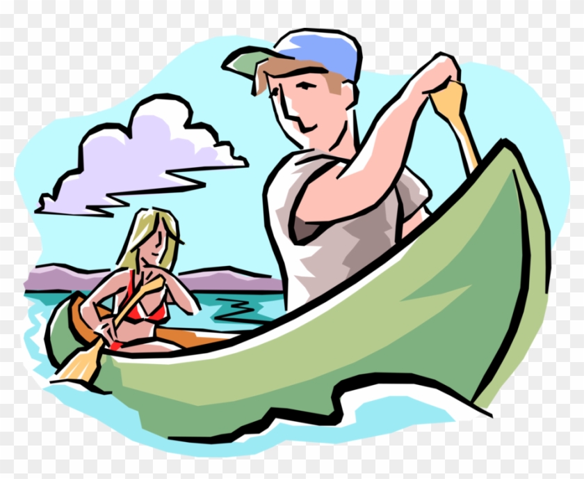 Vector Illustration Of Outdoor Canoe Trip Friends Canoeing - Vector Illustration Of Outdoor Canoe Trip Friends Canoeing #1467818