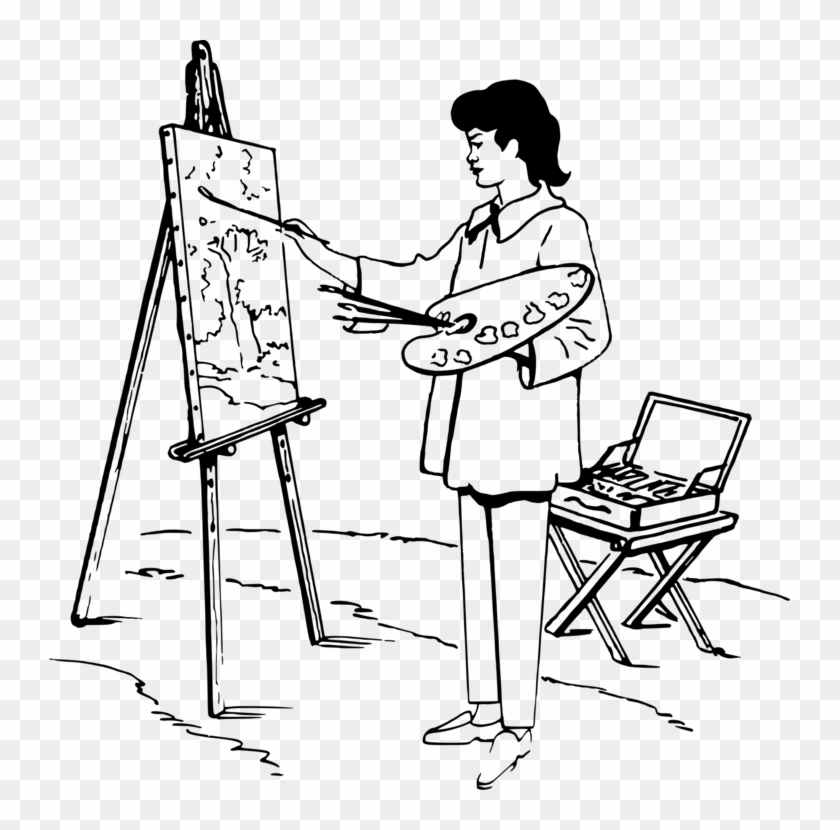Painting Easel Black And White Drawing Art - Drawing Of A Person Painting #1469633